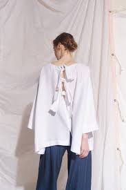 Ela Linen Top with Smock and Tie Detail White