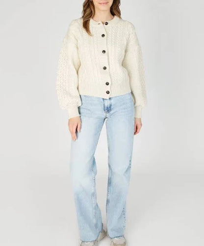 Irelands Eye Clover Cropped Aran Cardigan