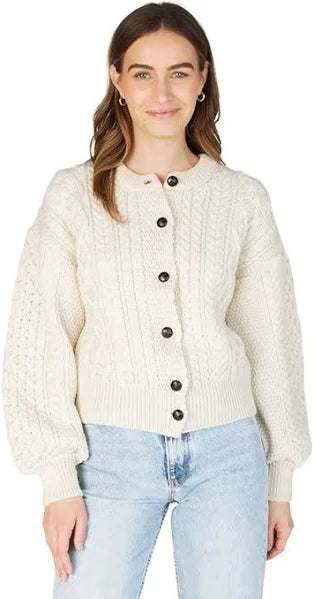 Irelands Eye Clover Cropped Aran Cardigan