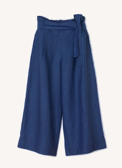 Porcelain Mata Crop Pant With Frayed Detail Blue Cross